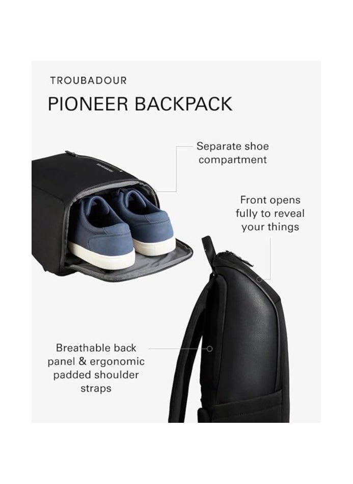 Troubadour - Troubadour Pioneer Backpack Premium Vegan & Waterproof Material 17" Laptop Pocket Ergonomic Comfort Straps Retractable Bottle Holders Ventilated Shoe Compartment Black - Image 1
