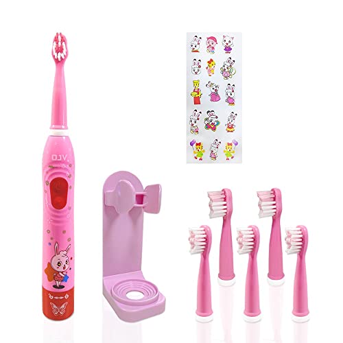 OJV 8630 Kids Sonic Electric Toothbrushes for Children Kids, 6 Modes 2-Min Timer, 6 Brush Heads, USB Rechargeable Power Smart Toothbrush for Girls Oral-Care Age 3-16 with Wall Mounted Holder (Pink) - Image 1