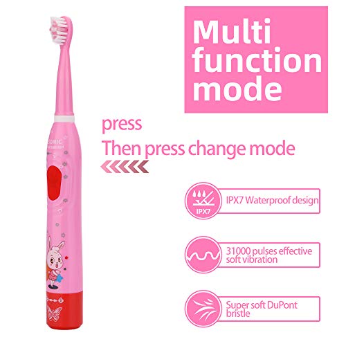 OJV 8630 Kids Sonic Electric Toothbrushes for Children Kids, 6 Modes 2-Min Timer, 6 Brush Heads, USB Rechargeable Power Smart Toothbrush for Girls Oral-Care Age 3-16 with Wall Mounted Holder (Pink) - Image 3