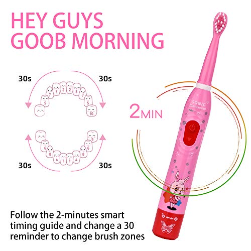 OJV 8630 Kids Sonic Electric Toothbrushes for Children Kids, 6 Modes 2-Min Timer, 6 Brush Heads, USB Rechargeable Power Smart Toothbrush for Girls Oral-Care Age 3-16 with Wall Mounted Holder (Pink) - Image 2