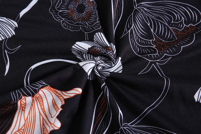 HELYO Women's Elegant Criss-Cross V Neck Vintage Short Sleeve Work Casual Party Swing Tea Dress with Pockets 980 (M, Black Floral) - Image 2