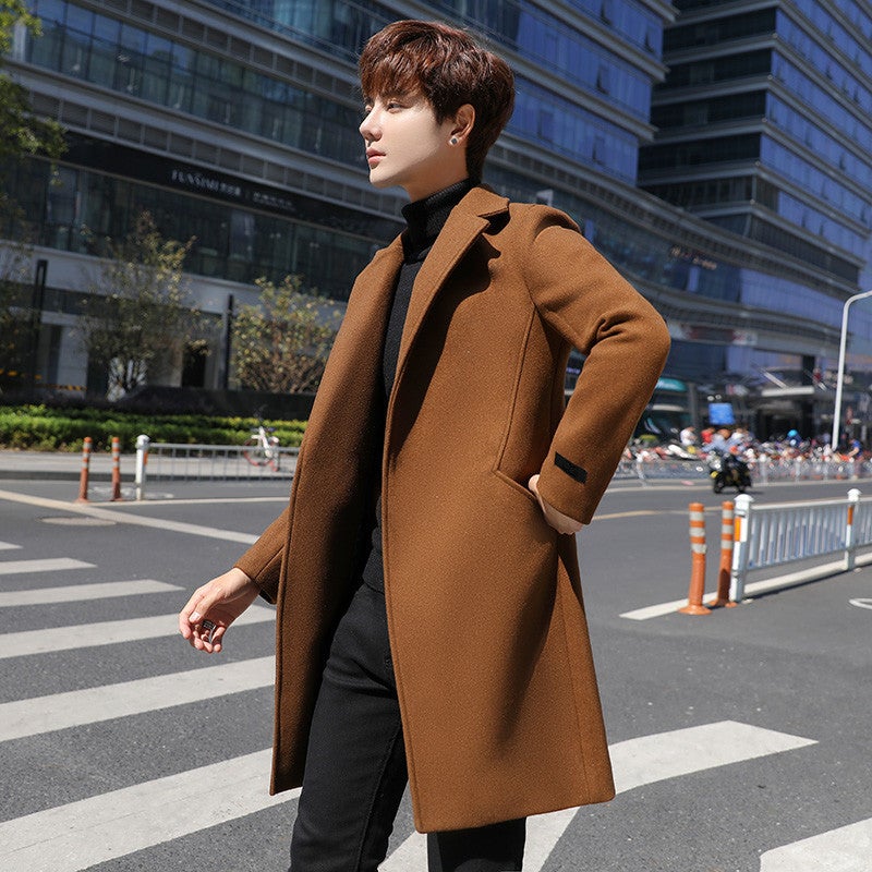 Men'S Coat Fashionable Korean Style Cotton Mid-Length Windbreaker Men'S Loose Casual Wool Coat - Image 1