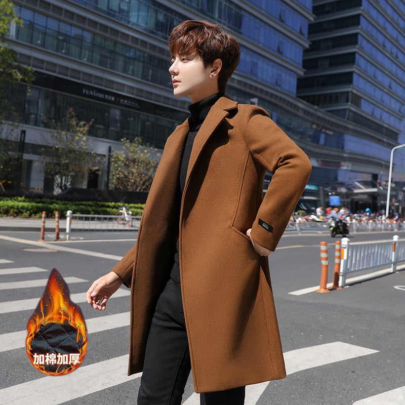 Men'S Coat Fashionable Korean Style Cotton Mid-Length Windbreaker Men'S Loose Casual Wool Coat - Image 2