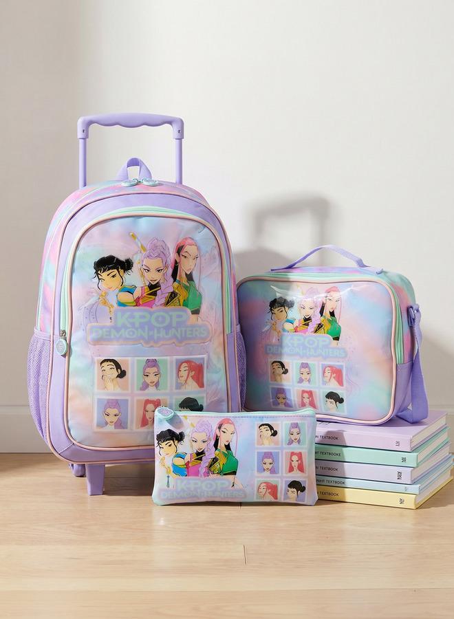 NETFLIX Kpop Demon Hunters 3-Piece School Trolley Bag Set For Girls 13+ Years With Lunch Box - Image 1