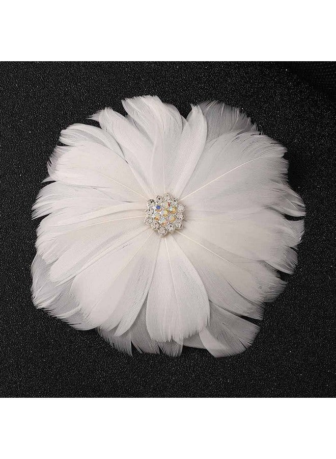 GENBREE White Feather Hair Clip 1920S Feather Hair Piece Rhinestone Headpiece Prom Party Head Accessories For Women And Girls (Pattern 3)  - Image 2