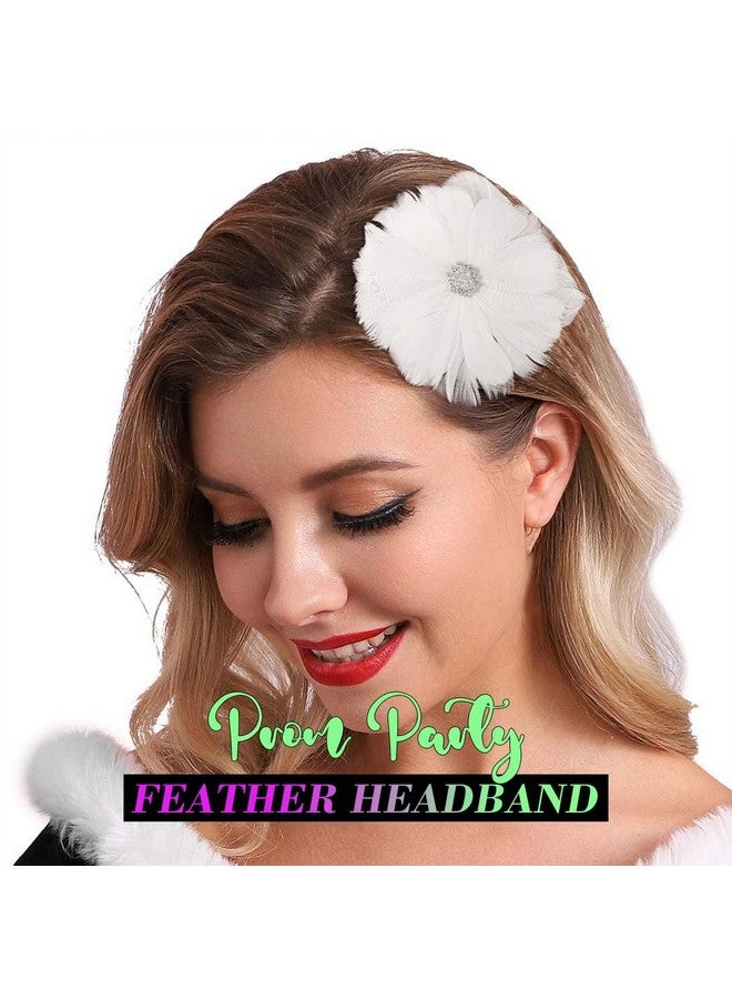 GENBREE White Feather Hair Clip 1920S Feather Hair Piece Rhinestone Headpiece Prom Party Head Accessories For Women And Girls (Pattern 3)  - Image 4