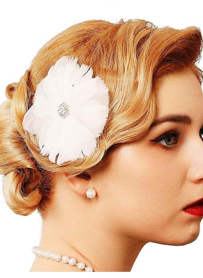 GENBREE White Feather Hair Clip 1920S Feather Hair Piece Rhinestone Headpiece Prom Party Head Accessories For Women And Girls (Pattern 3)  - Image 1
