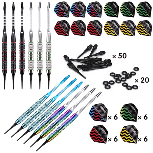 Turnart Darts Plastic Tip - Professional Soft Tip Darts Set for Electronic Dartboard 12 Pcs 18 Grams with 50 Extra Tips 24 Flights 2 Flight Protctors and Tool Kit Gift Darts (Blue) - Image 2