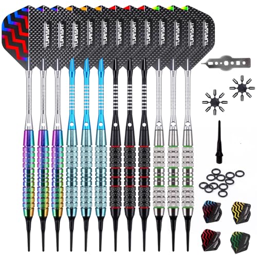 Turnart Darts Plastic Tip - Professional Soft Tip Darts Set for Electronic Dartboard 12 Pcs 18 Grams with 50 Extra Tips 24 Flights 2 Flight Protctors and Tool Kit Gift Darts (Blue) - Image 1