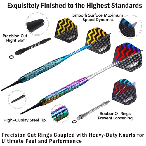 Turnart Darts Plastic Tip - Professional Soft Tip Darts Set for Electronic Dartboard 12 Pcs 18 Grams with 50 Extra Tips 24 Flights 2 Flight Protctors and Tool Kit Gift Darts (Blue) - Image 3