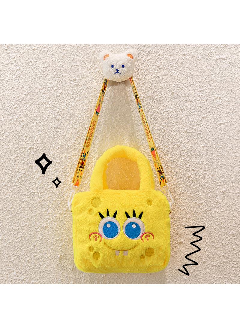 Y&D Cute Plush Makeup Bag handbag  Open Flat Travel Toiletry Accessories Organizer Cosmetic Pouch with Handle for Cosmetics Brushes Toiletry Jewelry