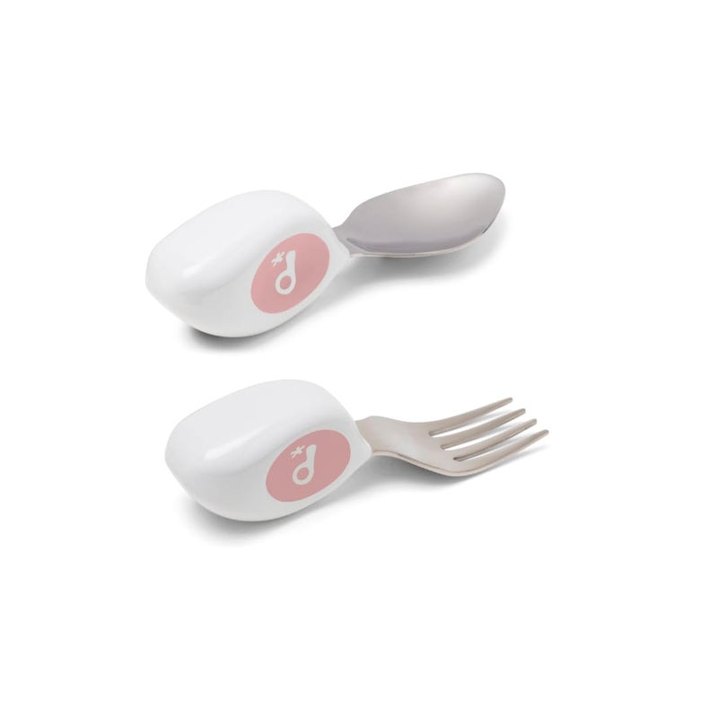 doddl Toddler Utensils, Ergonomic Fork and Spoon Set for Self Feeding, Stainless Steel Silverware for 1-3 Year Olds, BPA Free, Dishwasher Safe (Dusky Rose) - Image 1