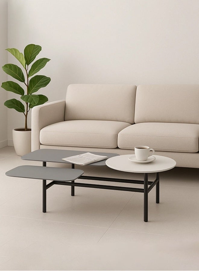 YI ONE Coffee Table  – Light Grey 3-Section Model with Round & Rectangular Shapes, Powder-Coated Top & Metal Legs, 1220×450×780 mm - Image 1