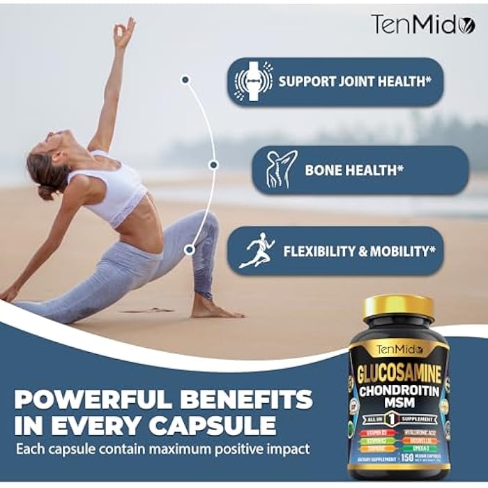 Tenmido Glucosamine Chondroitin MSM Supplement - 12in1 Formula - Combine with Turmeric, Hyaluronic Acid, Boswellia, Omega-3, Bromelain, Ginger, and More - Joint Health Support - 150 Capsules - Image 5