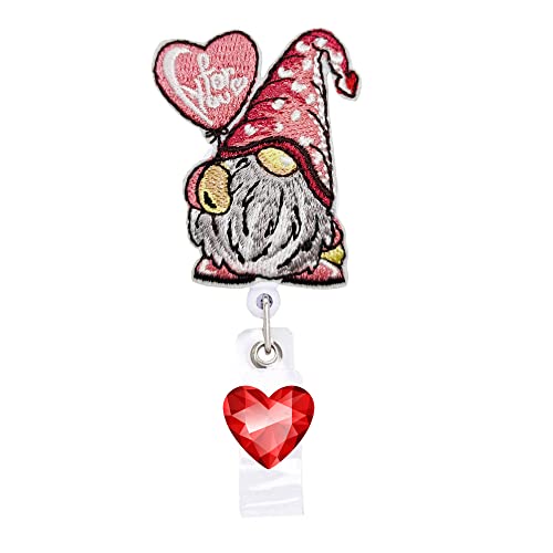ReelFun Gnome with Heart Nurse Retractable Badge Reel ID Tag, with Alligator Clip,24in Nylon Cord, Nurse Office Employee Name Badge - Image 1