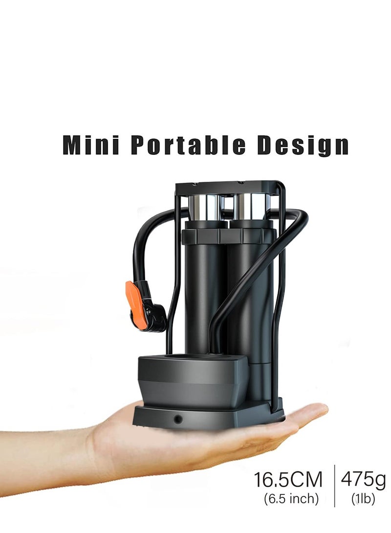 SYOSI Double Barrel Foot Pump, Portable Bike Pump Bicycle Air Tire Pump Super Fast Tyre Inflation Aluminum Alloy Mini Bike Floor Foot Pump with Pressure Gauge for All Bike, Fits Presta & Schrader Valve - Image 5