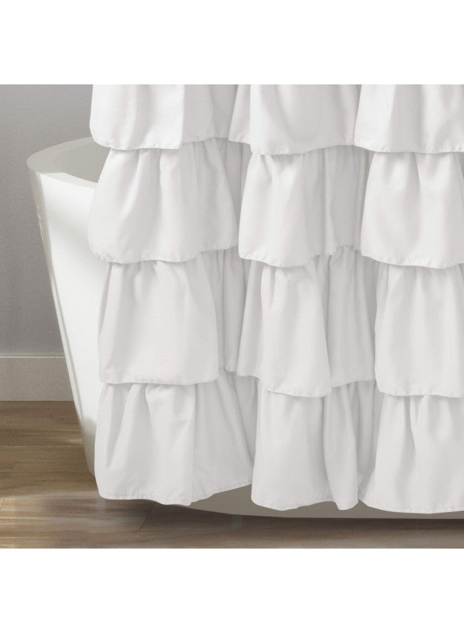 Lush Decor Ruffle Shower Curtain | Floral Textured Vintage Chic Farmhouse Style Design, White, 72" x 72" - Image 4