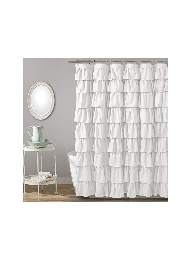 Lush Decor Ruffle Shower Curtain | Floral Textured Vintage Chic Farmhouse Style Design, White, 72" x 72" - Image 1