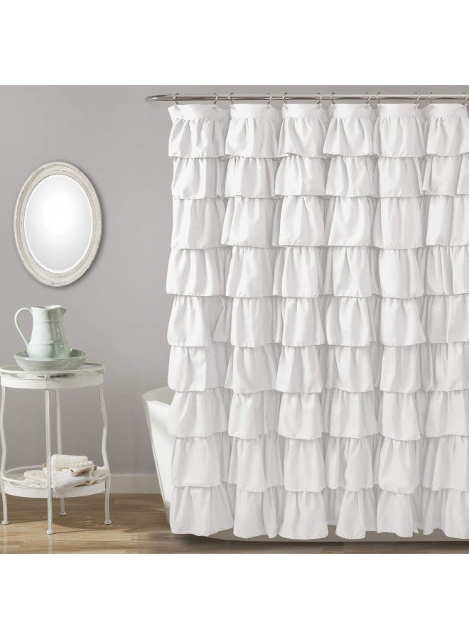 Lush Decor Ruffle Shower Curtain | Floral Textured Vintage Chic Farmhouse Style Design, White, 72" x 72" - Image 2