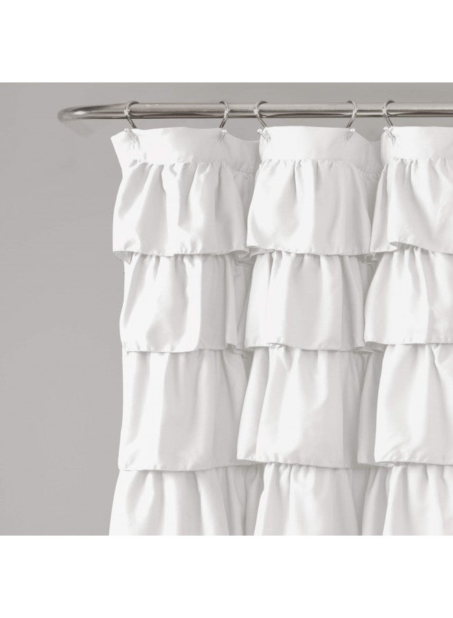 Lush Decor Ruffle Shower Curtain | Floral Textured Vintage Chic Farmhouse Style Design, White, 72" x 72" - Image 3