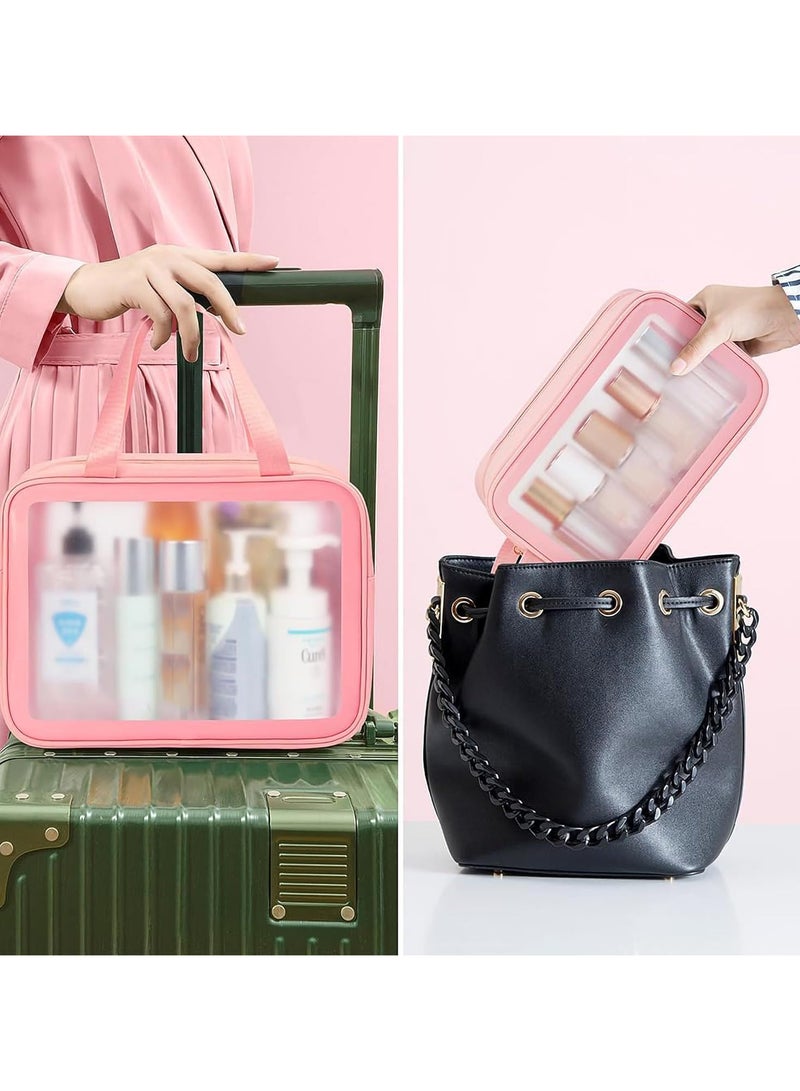 Toiletry Bags - Waterproof Cosmetic Laundry Bag Zipper Makeup For Women And Girls 3 Pieces Travel & Holiday Accessories PVC plastic and eco-friendly polyurethane leather Transparent  (Pink) - Image 2