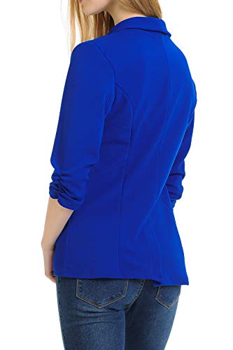 MINEFREE Women's 3/4 Ruched Sleeve Lightweight Work Office Blazer Jacket RoyalBlue L - Image 4