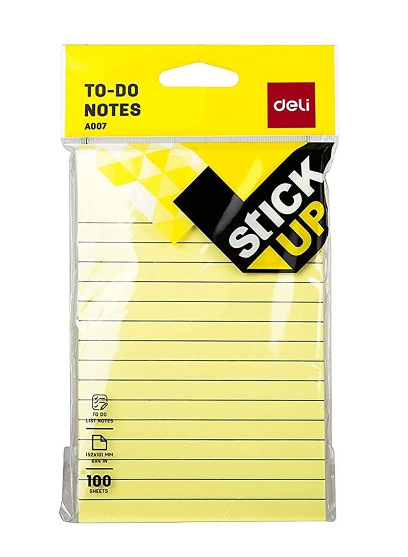 Deli 2-Pad Ruled To-Do Sticky Notes 6x4 Inch Size Yellow Colour - Image 2