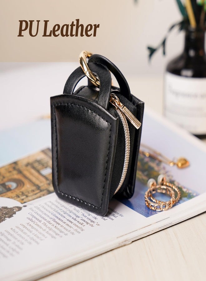 Aphlos PU Leather Portable Ring Earring Organizer Case with Keychain, Compact Travel Jewelry Box Keychain Pouch with Compartments, Lightweight Small Case Coin Purse with Loop for Purse or Bag - Image 4