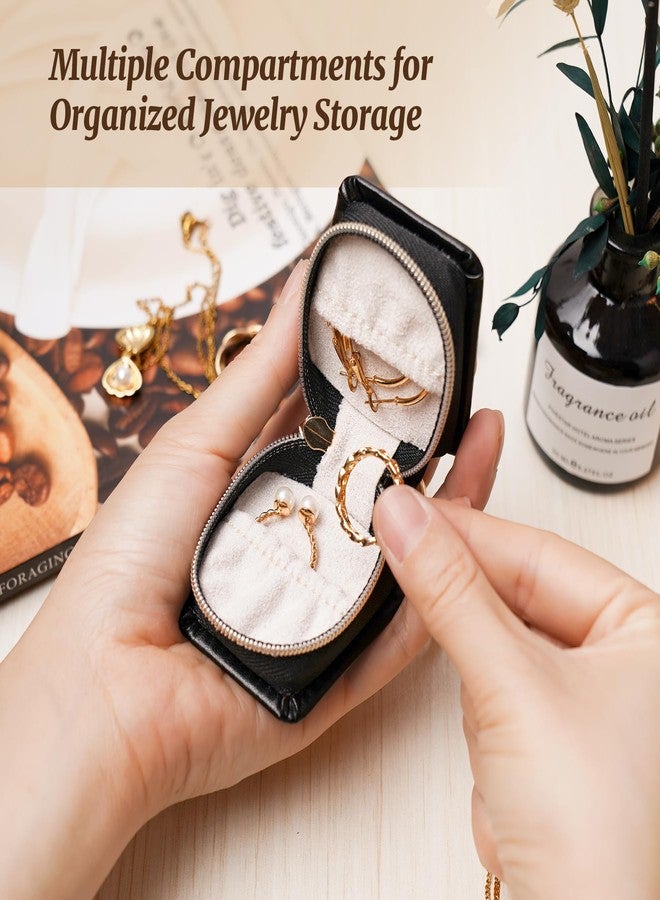 Aphlos PU Leather Portable Ring Earring Organizer Case with Keychain, Compact Travel Jewelry Box Keychain Pouch with Compartments, Lightweight Small Case Coin Purse with Loop for Purse or Bag - Image 2