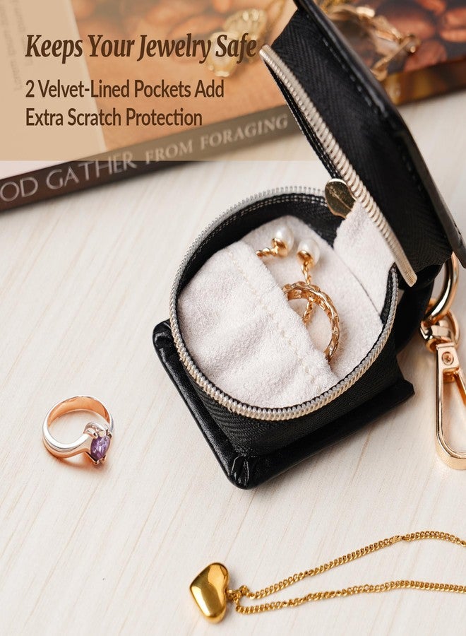 Aphlos PU Leather Portable Ring Earring Organizer Case with Keychain, Compact Travel Jewelry Box Keychain Pouch with Compartments, Lightweight Small Case Coin Purse with Loop for Purse or Bag - Image 3