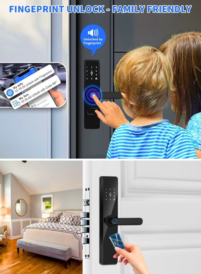 Chase Up Smart Door Lock with Handle, WiFi Door Lock with Tuya APP Control, Door Locks with Keypads, Anti-Peeping Password, Auto Lock One Touch Unlock,Color black,6068 Mortise - Image 3