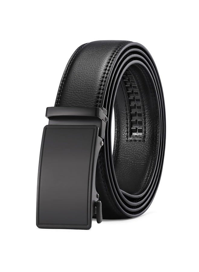 SENDEFN Men's Leather Belt Automatic Ratchet Buckle Slide Belt for Dress Casual Trim to Fit with Gift Box, A-black-01, 20'' to 44'' WAIST ADJUSTABLE - Image 1
