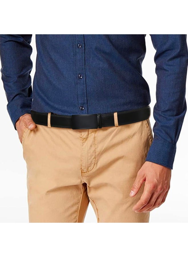 SENDEFN Men's Leather Belt Automatic Ratchet Buckle Slide Belt for Dress Casual Trim to Fit with Gift Box, A-black-01, 20'' to 44'' WAIST ADJUSTABLE - Image 4