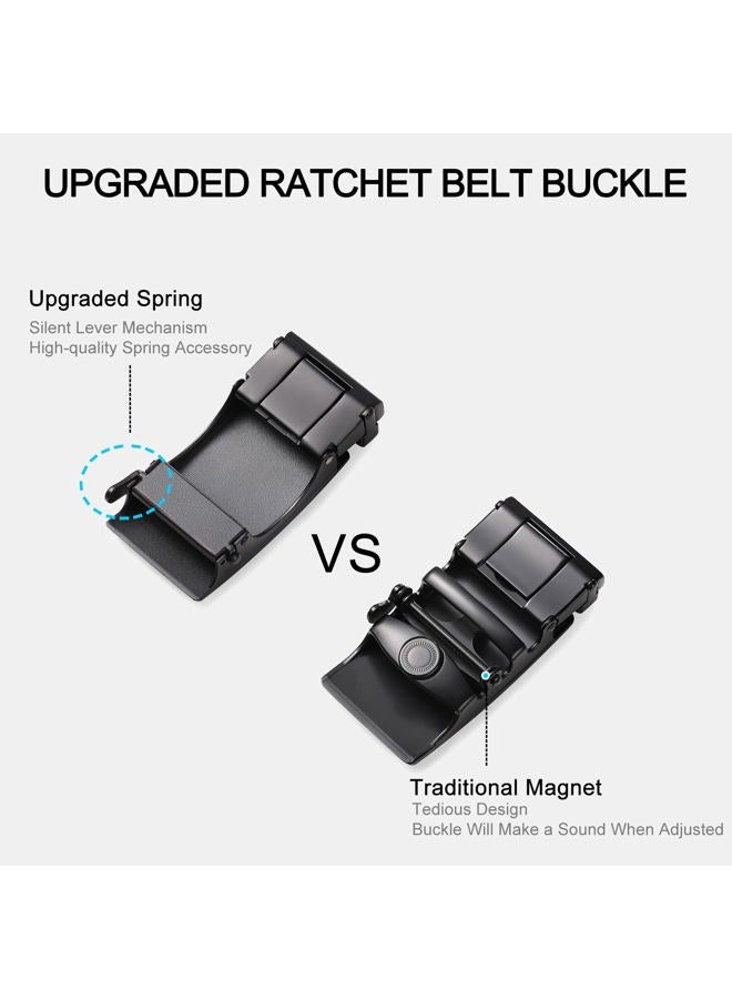 SENDEFN Men's Leather Belt Automatic Ratchet Buckle Slide Belt for Dress Casual Trim to Fit with Gift Box, A-black-01, 20'' to 44'' WAIST ADJUSTABLE - Image 3