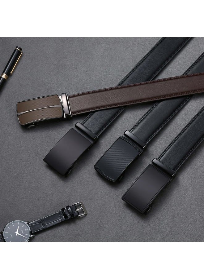 SENDEFN Men's Leather Belt Automatic Ratchet Buckle Slide Belt for Dress Casual Trim to Fit with Gift Box, A-black-01, 20'' to 44'' WAIST ADJUSTABLE - Image 5