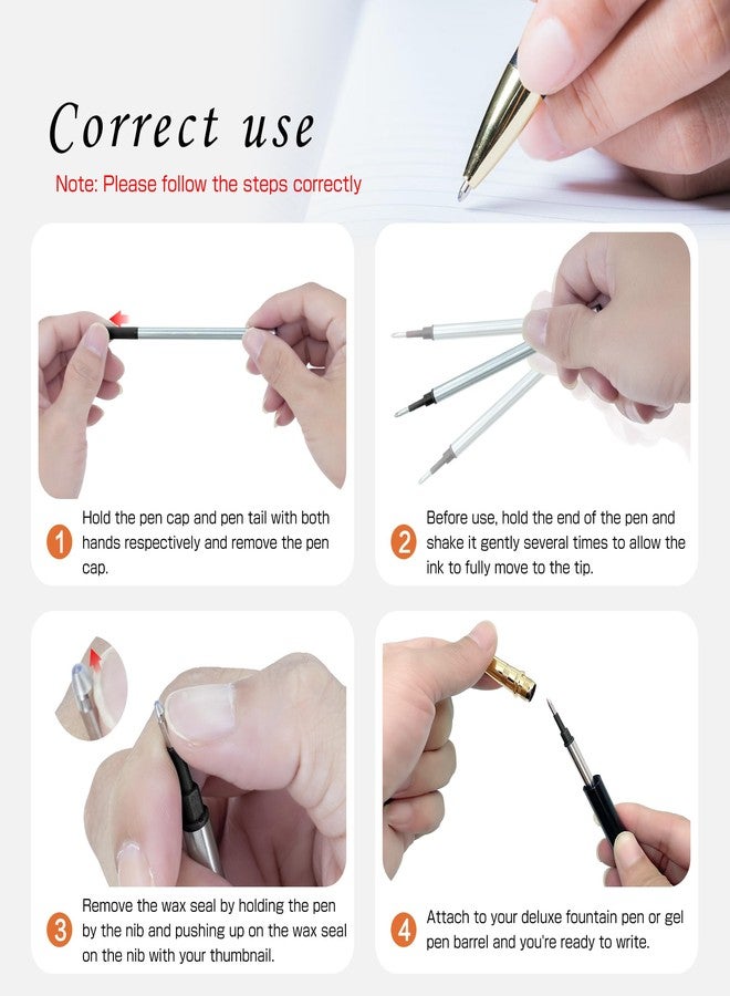 WANFRES Rollerball Pen Refills, 6 Pack Black, 0.5mm Fine Point Smooth Flow Quick Dry Anti-Bleed, Metal Body Refills, Compatible with Scriveiner/BEILUNER/WEMATE/Pilot G2/YIVONKA Pens, for Office/School - Image 3