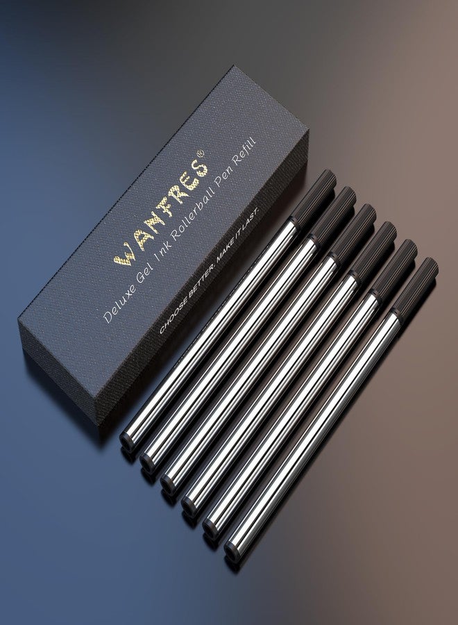 WANFRES Rollerball Pen Refills, 6 Pack Black, 0.5mm Fine Point Smooth Flow Quick Dry Anti-Bleed, Metal Body Refills, Compatible with Scriveiner/BEILUNER/WEMATE/Pilot G2/YIVONKA Pens, for Office/School - Image 1