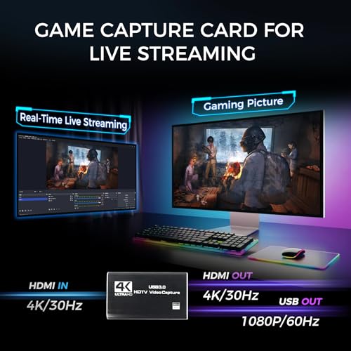 RGBlink 4K HDMI Capture Card for Streaming & Gaming, USB 3.0 Audio Video Capture Device 1080P 60FPS, Low Latency, HDMI Loop Out, Capture Card for PS5, Xbox, Nintendo Switch, PC, Mac, OBS - MSP231 - Image 5