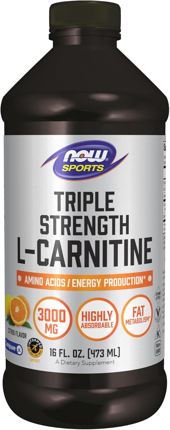 NOW سبورتس للتغذية LCarnitine سائل ثلاثي القوة 3000 ملغ نكهة الحمضيات 16 أونصة - Image 1