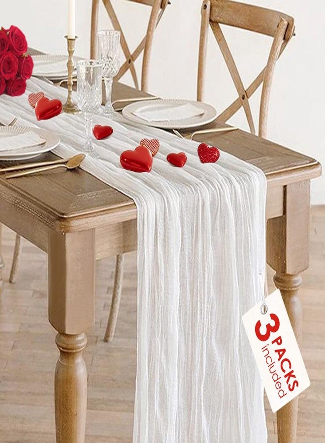 BLUETOP 3 Pack White Cheesecloth Table Runner - 10Ft Gauze Cheese Cloth Table Runner 35x120 Inch Long Romantic Ivory Table Runner for Wedding Bridal Baby Shower Boho Table Decoration - Image 1