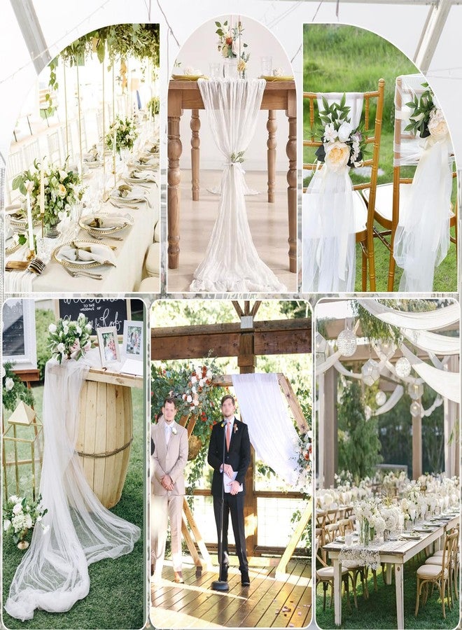 BLUETOP 3 Pack White Cheesecloth Table Runner - 10Ft Gauze Cheese Cloth Table Runner 35x120 Inch Long Romantic Ivory Table Runner for Wedding Bridal Baby Shower Boho Table Decoration - Image 5