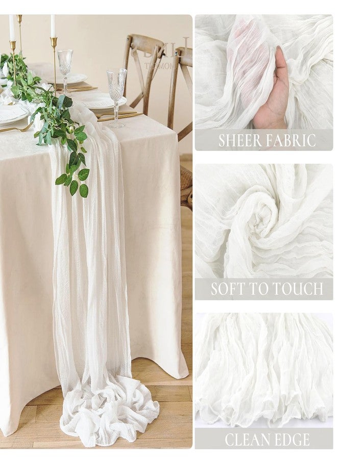 BLUETOP 3 Pack White Cheesecloth Table Runner - 10Ft Gauze Cheese Cloth Table Runner 35x120 Inch Long Romantic Ivory Table Runner for Wedding Bridal Baby Shower Boho Table Decoration - Image 2