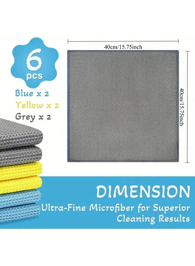 Grey Yellow Blue Microfiber Cloths 6 Pack 15.75x15.75 Inch Guest Towels Car Care Rags Kitchen Cleaning Wipes Dusting Cloths for Auto - Image 2