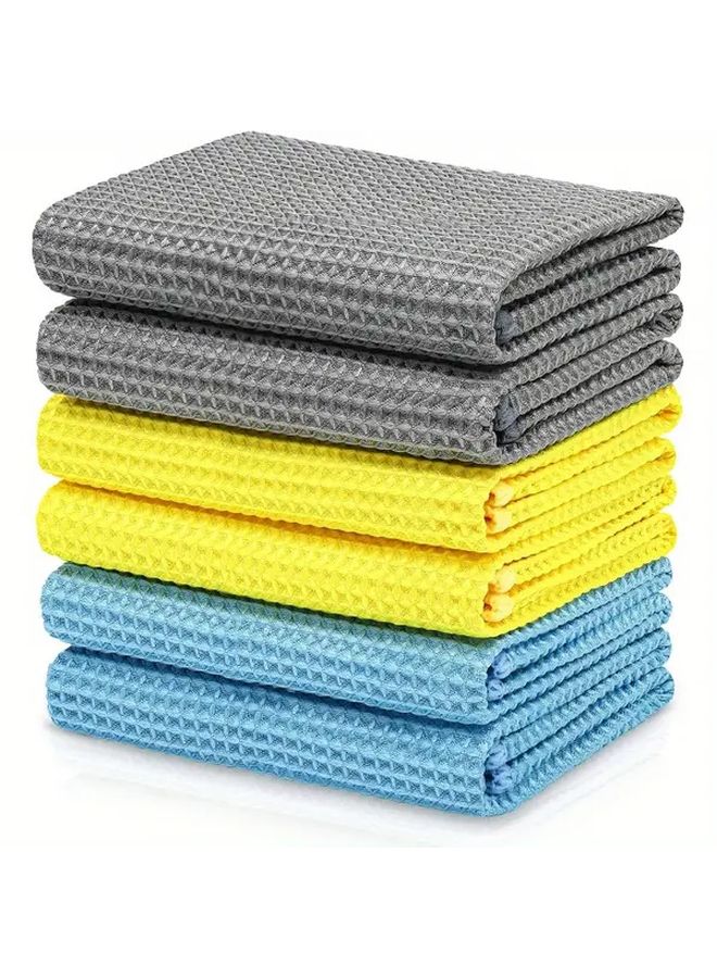 Grey Yellow Blue Microfiber Cloths 6 Pack 15.75x15.75 Inch Guest Towels Car Care Rags Kitchen Cleaning Wipes Dusting Cloths for Auto - Image 1