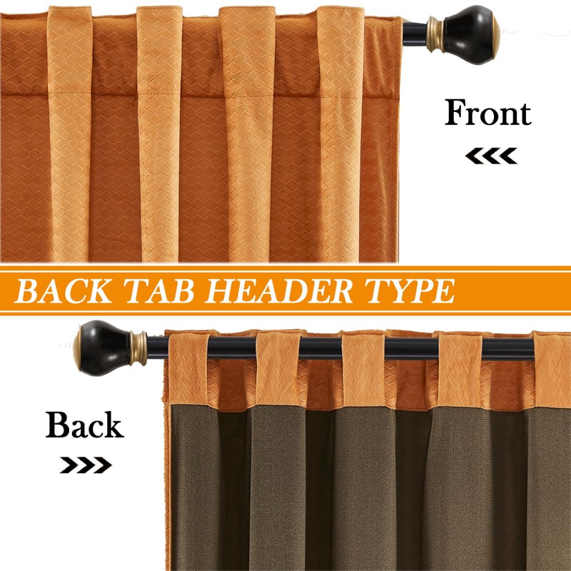Timeper Pimpkin Orange Wheat Ear Pattern Velvet Curtains Light Blocking Chill & Heat Resistant Window Panels Privacy Curtains for Bedroom/Baby Nersury Back Tab & Rod Pocket  W52 x L96  1 Panel - Image 4