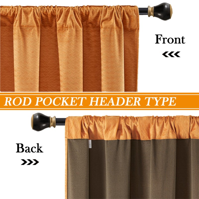 Timeper Pimpkin Orange Wheat Ear Pattern Velvet Curtains Light Blocking Chill & Heat Resistant Window Panels Privacy Curtains for Bedroom/Baby Nersury Back Tab & Rod Pocket  W52 x L96  1 Panel - Image 5