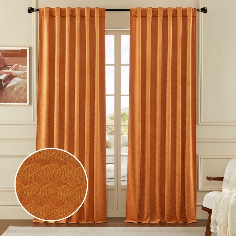 Timeper Pimpkin Orange Wheat Ear Pattern Velvet Curtains Light Blocking Chill & Heat Resistant Window Panels Privacy Curtains for Bedroom/Baby Nersury Back Tab & Rod Pocket  W52 x L96  1 Panel - Image 1