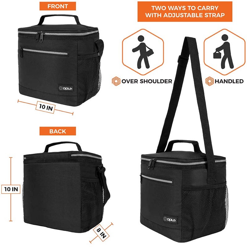 opux Extra Large Insulated Lunch Box Men Women, Lunch Bag for Work, Leakproof Soft Cooler Tote Adult, Lunch Pail, Picnic Beach Collapsible Food Bag with Shoulder Strap, Black - Image 4