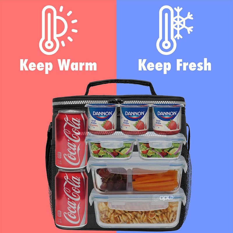 opux Extra Large Insulated Lunch Box Men Women, Lunch Bag for Work, Leakproof Soft Cooler Tote Adult, Lunch Pail, Picnic Beach Collapsible Food Bag with Shoulder Strap, Black - Image 2