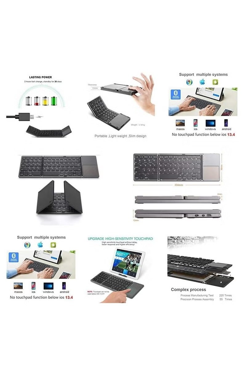 UMIXPRO Ultra Thin Mini Bluetooth 3.0 Foldable Keyboard Wireless Folding BT With Touchpad Keyboard compatible with Tablet PC Laptop Mobilephone - Image 5